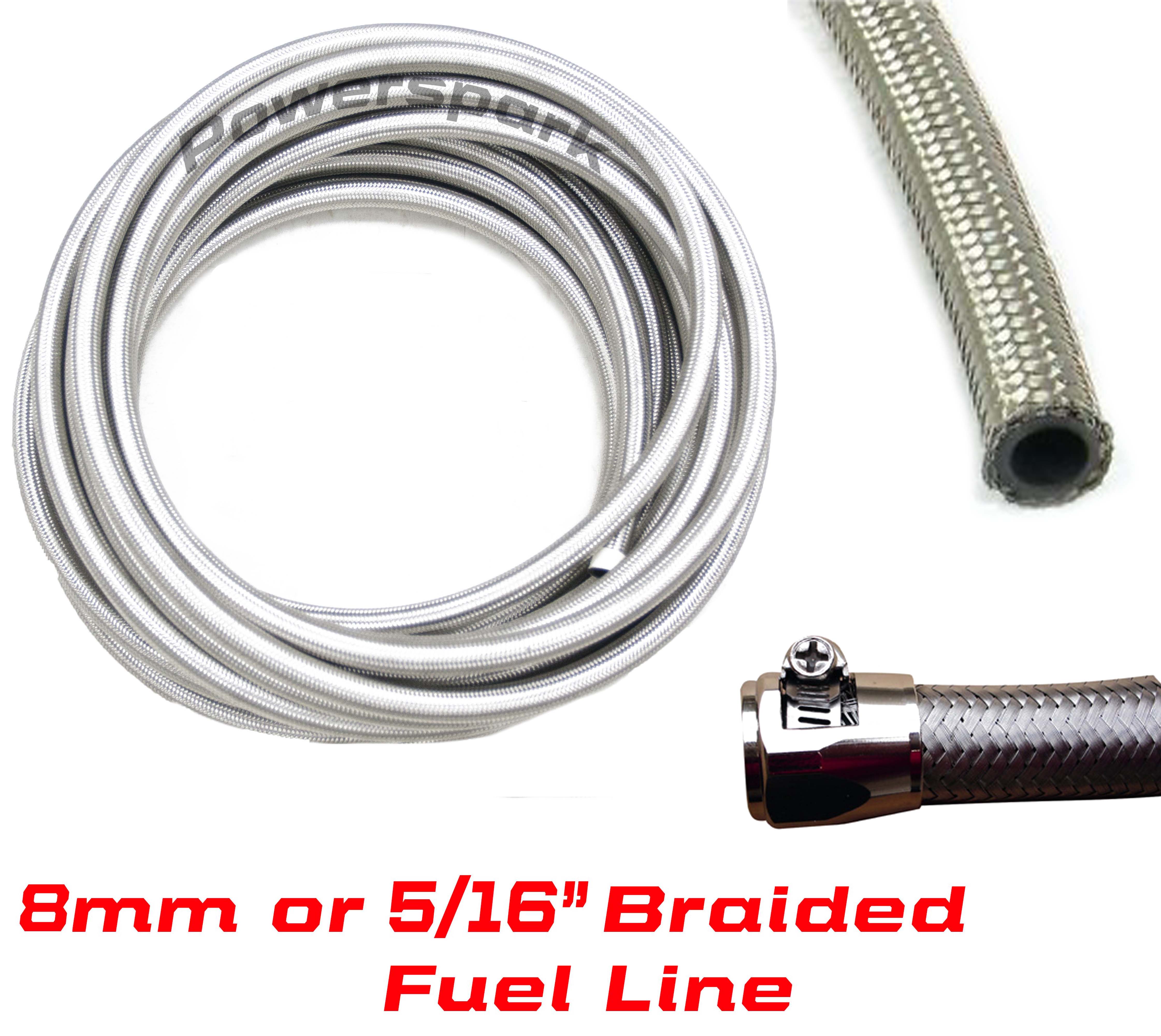 5//16/" 250mm Stainless steel braided fuel Lines Fuel Hose Petrol Diesel 8mm